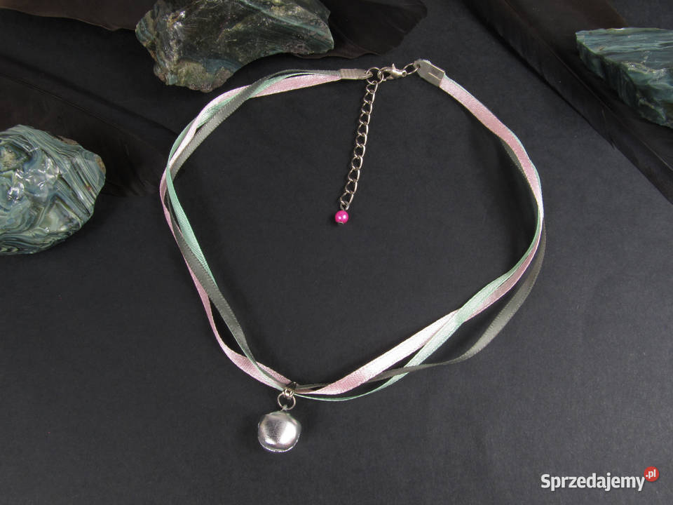 Naszyjnik choker z miętowej i różowej wstążki z Katowice