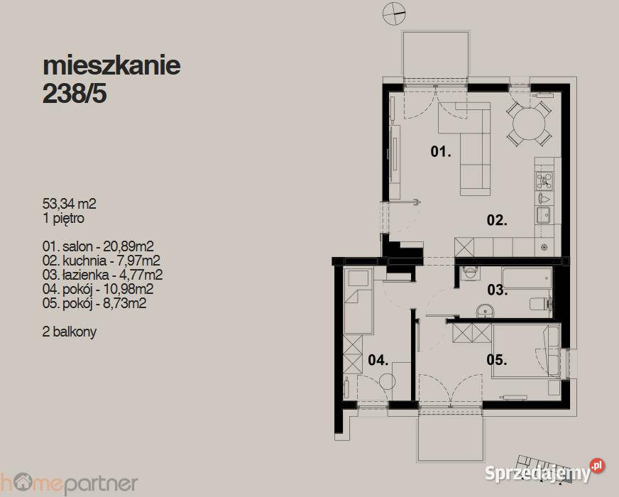 Mieszkanie 5534m2 3pokojowe Wrocław Poświęcka 55.34m2