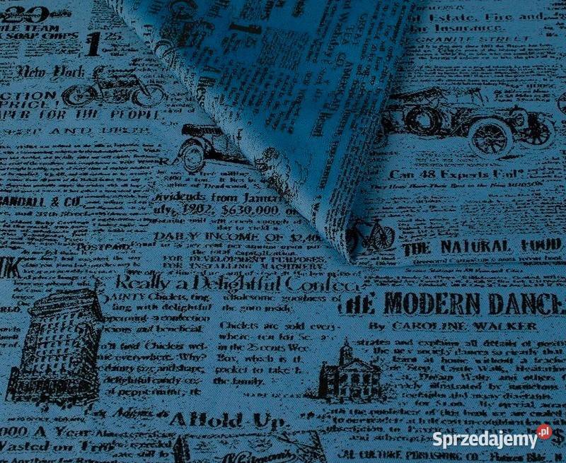 Oldpress tkanina tapicerska ze wzorem gazety Krosno Odrzańskie sprzedam
