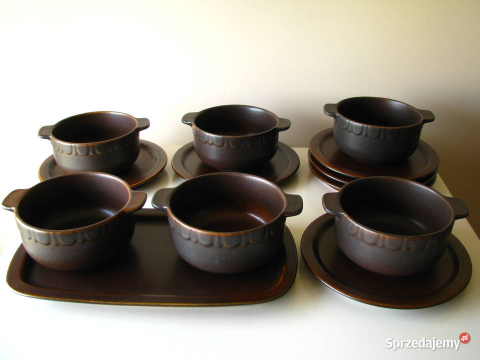 Kamionkowe miseczki z uszkami talerzyki i patera Porcelana i szkło Brzegi