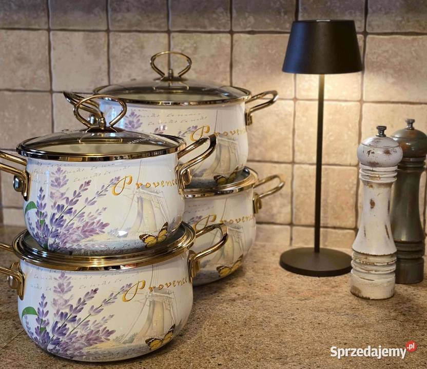 Garnki marmur białe kremowe lawenda 4 Szczecin