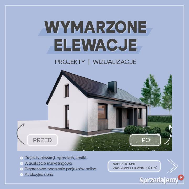 Projekt elewacji wizualizacja 3D Warszawa
