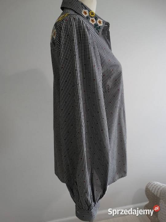 Koszula w BiałoCzarną Kratę Vichy Bawełniana Bluzki i koszule Łomża