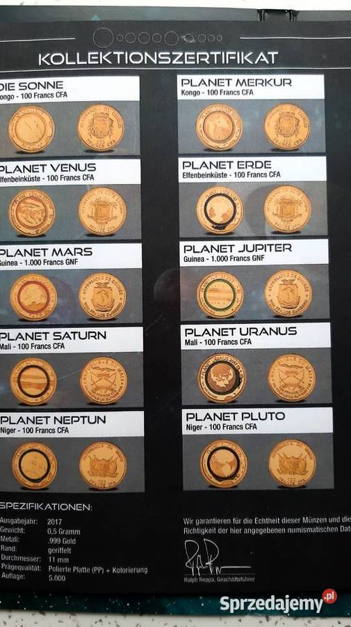 Układ Słoneczny 2017- kolekcja monet Au999