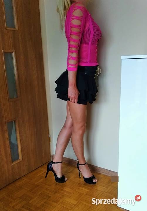 MEGA bluzka damska neon róż wycięcia S M L