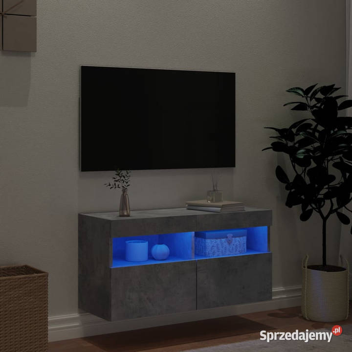 Ścienna szafka TV z LED szarość betonu 80x30x40 Warszawa sprzedam