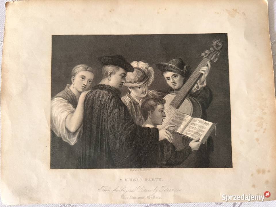 Antyczna rycina staloryt 1835 A Music Party Czerwionka-Leszczyny