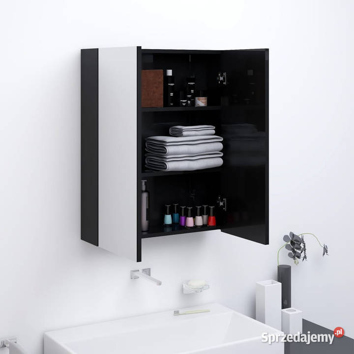 Szafka łazienkowa z lustrem 60x15x75 MDF czerń z mazowieckie Warszawa