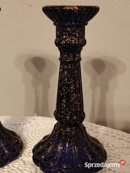 Świeczniki szkło Vintage kobaltowe Legnica sprzedam