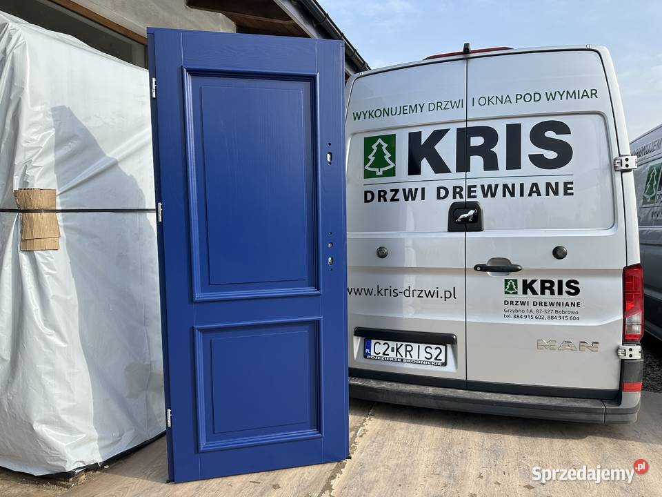 Drzwi wewnątrzklatkowe drewniane niebieskie NA kujawsko-pomorskie Grzybno