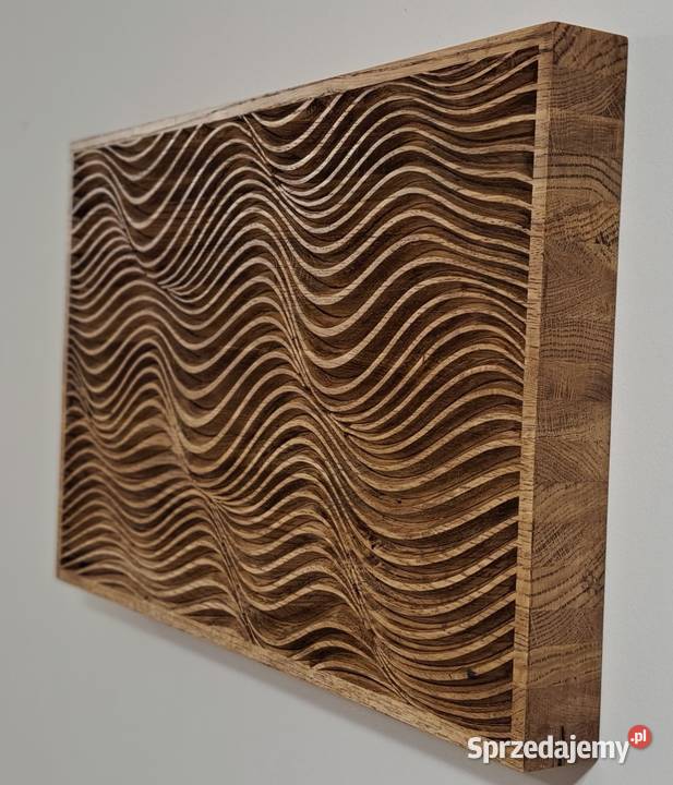 Sztuka optyczna płaskorzeźba w dębie panel Malechowo