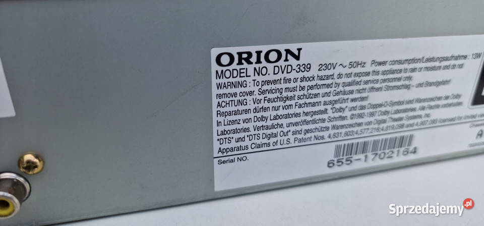 odtwarzacz DVDRWR Orion DVD339 DVD 339 Magnetowidy wielkopolskie Międzychód
