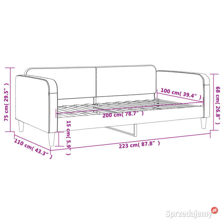 Sofa z funkcją spania kremowa obita tkaniną 223cm mazowieckie