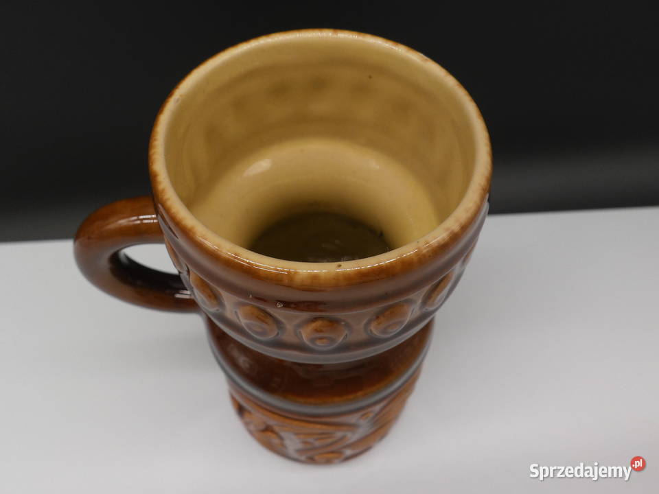 Wazon dzbanek DDR ceramiczny brązowy z uchwytem Raszków