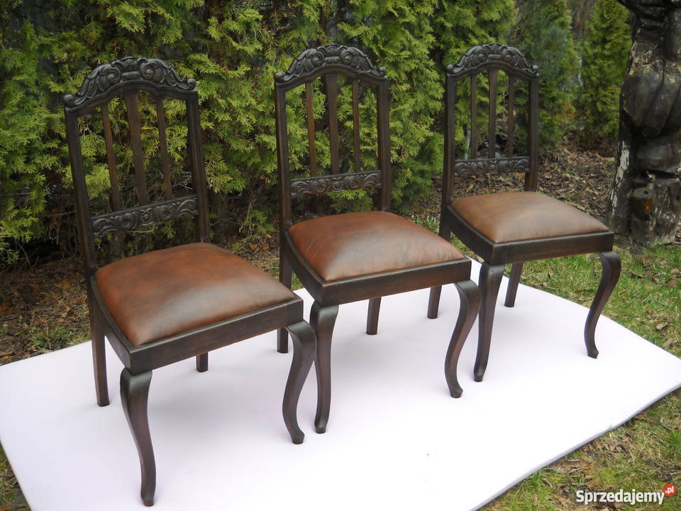Trzy dębowe krzesła ŁADNA SNYCERKA Puszczykowo