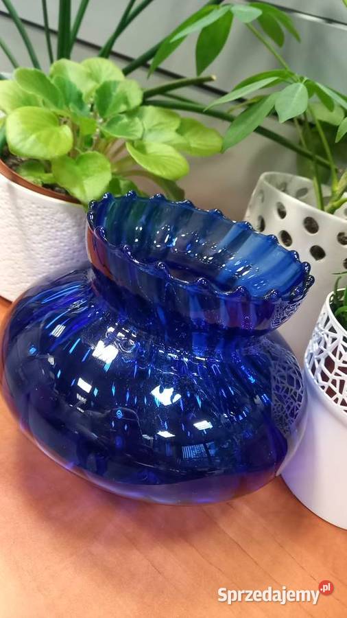Wazon kobaltowy szklany prl vintage Tychy