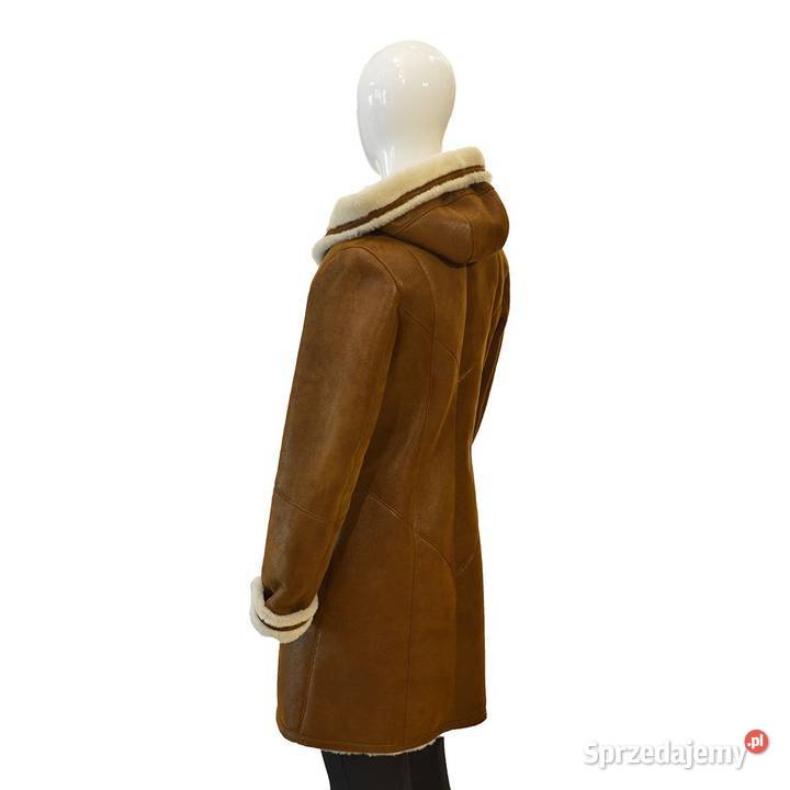 Kożuch Damski Długi z Kapturem ze Skór Włoszczowa