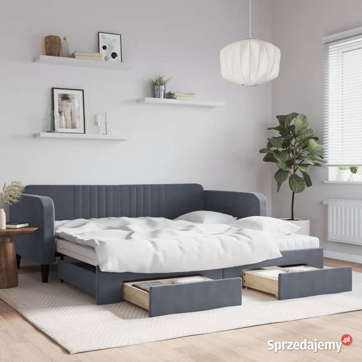 Sofa rozsuwana z szufladami ciemnoszara aksamit mazowieckie Warszawa