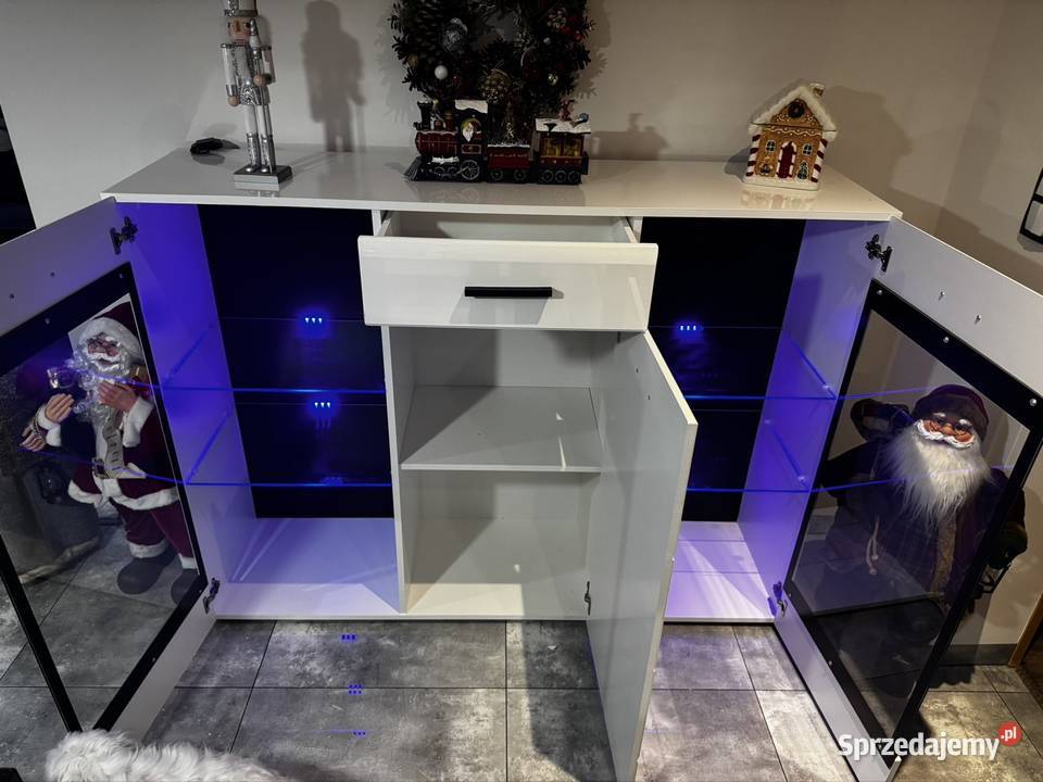 Komoda biała połysk półki szklane nowa do Olsztyn