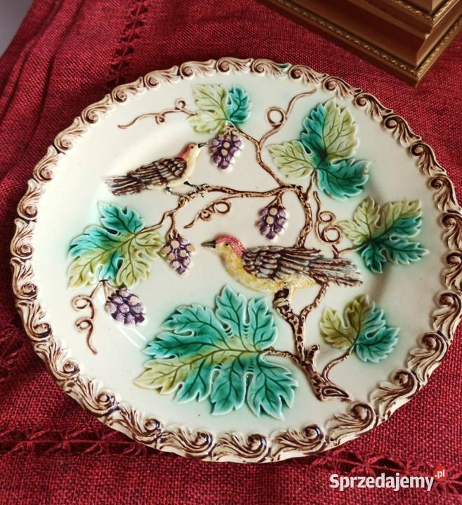 Secesyjny talerze ceramiczny ptaszki i winorośle Gdańsk