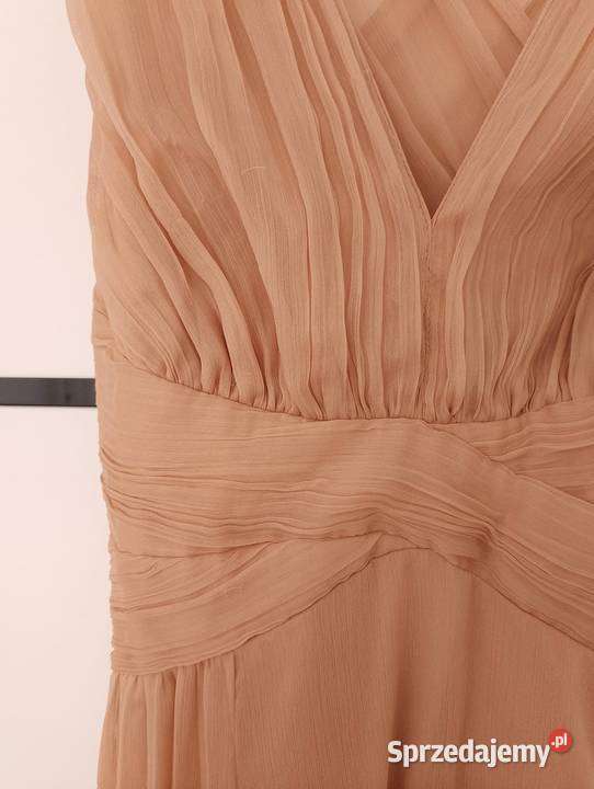 Sukienka maxi szyfonowa brudny róż beżowa na