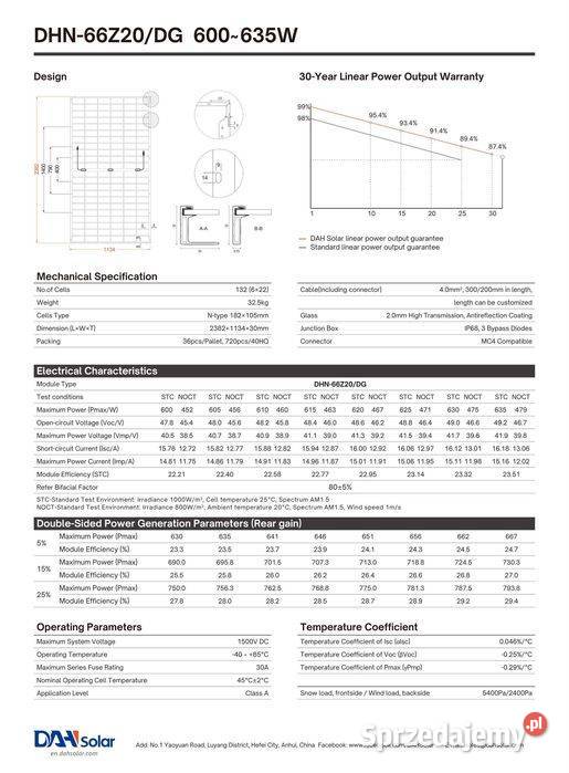 Panel Fotowoltaiczny DAH Solar 610W Bifacial