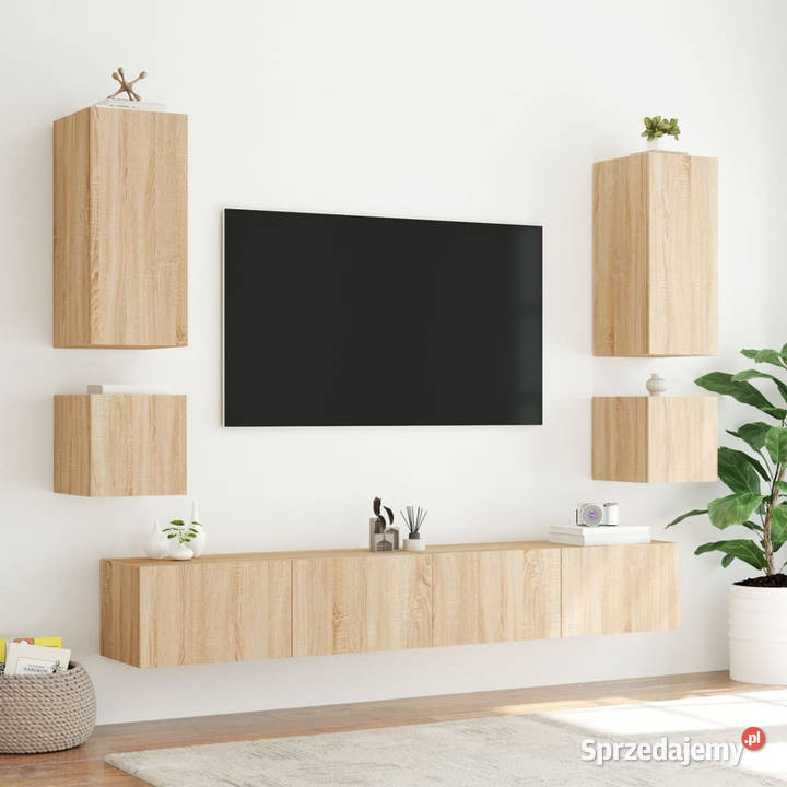 Ścienna szafka TV z LED dąb sonoma 405x35x40