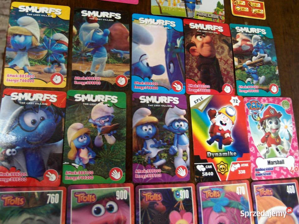 Kolekcja różnych kart Smurfs Minecraft Trolls Łódź sprzedam