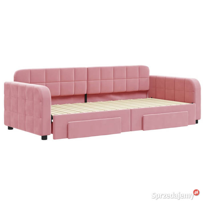 Sofa rozsuwana z szufladami różowa aksamit 71cm mazowieckie Warszawa
