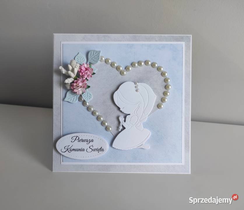 Kartka ręcznie robiona Komunia Święta handmade Łódź