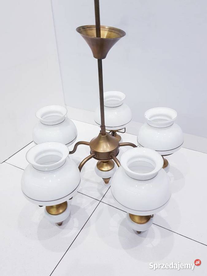 Stary mosiężny żyrandol z prlu rustykalny Dąbrowa Górnicza