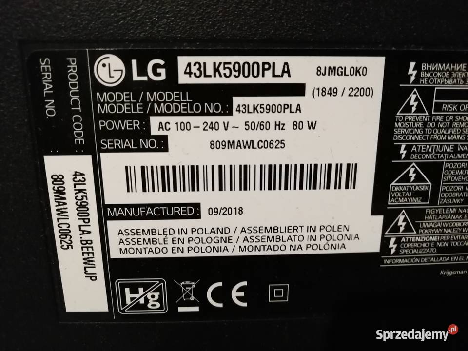 Rozbity tv LG 43LK5900PLA Pozostałe