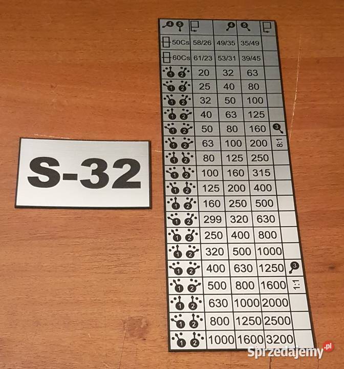 Tokarka TOS S32 Tabliczka Tabliczki Tabela sprzedam