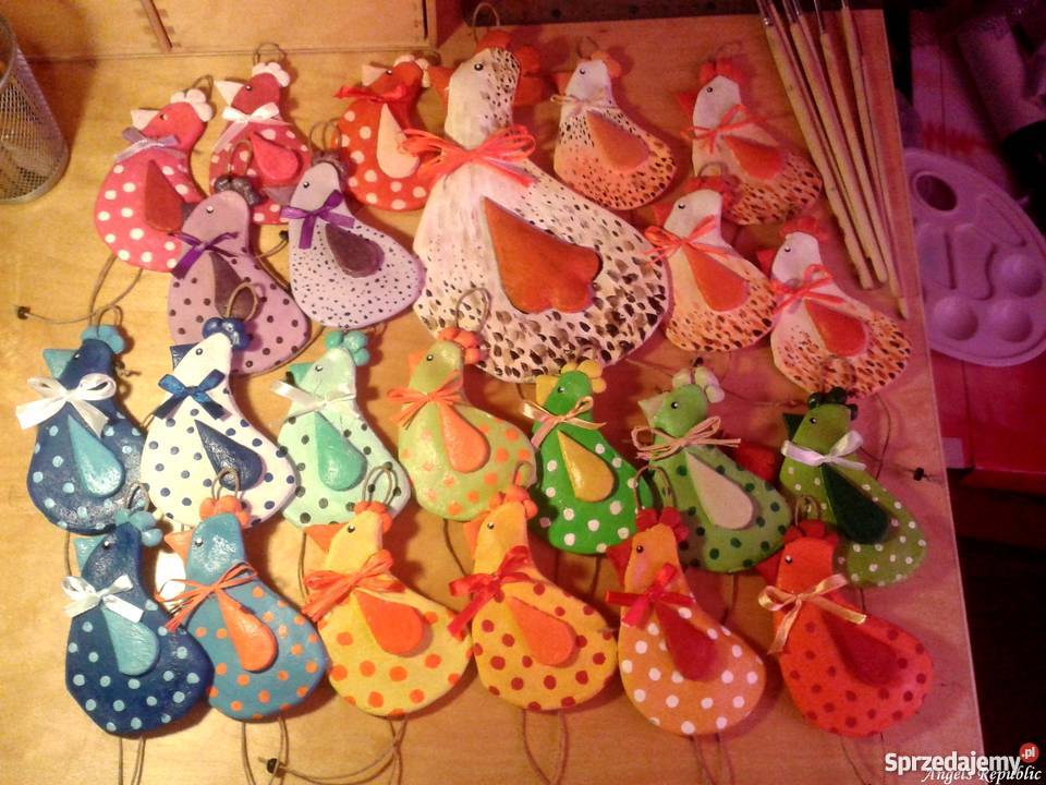 Kolorowe kurki na Wielkanoc rękodzieło Katowice