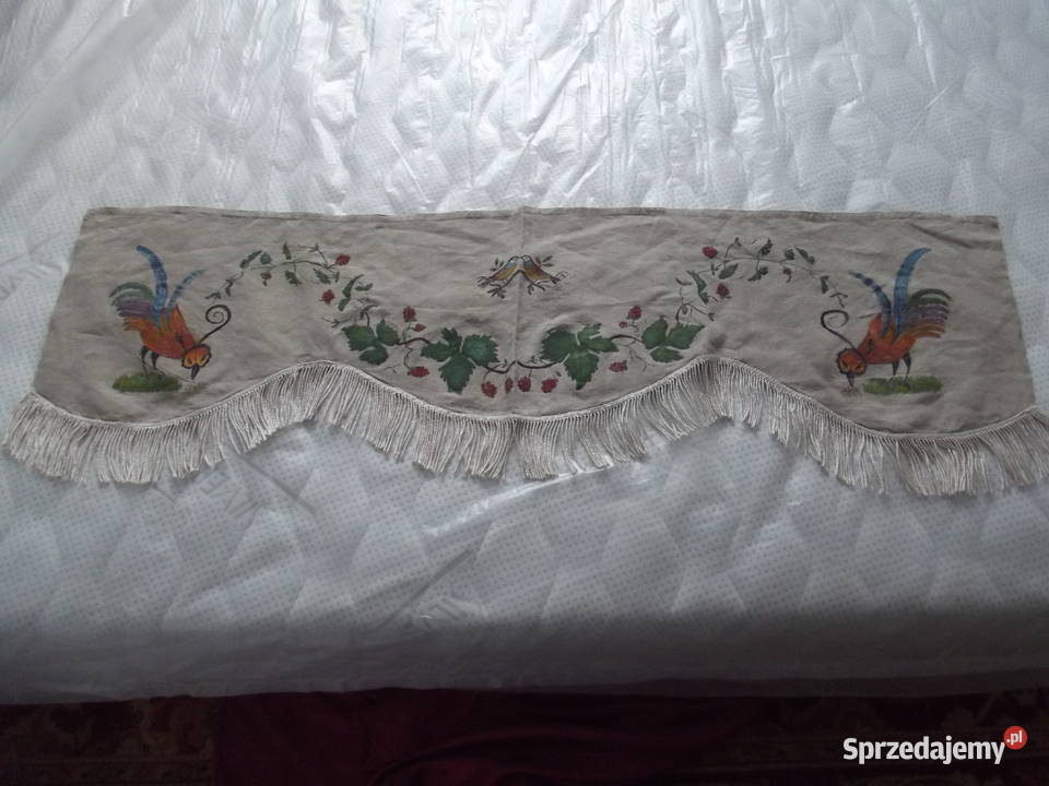 Zasłony len malowany olejną farbą bażant UNIKAT beżowy Piekary Śląskie