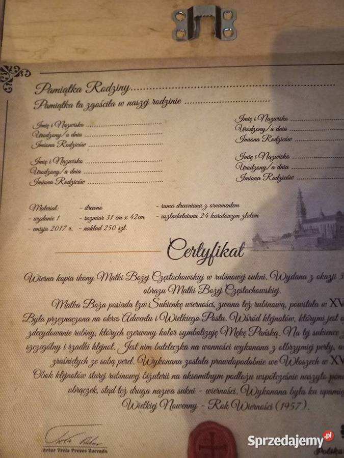 Kopia ikony Matki Bożej Częstochowskiej w kujawsko-pomorskie Lipno sprzedam