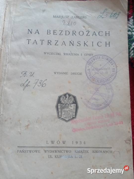 Książka 1934 MZaruski Na bezdrożach Tatrzańskich sprzedam