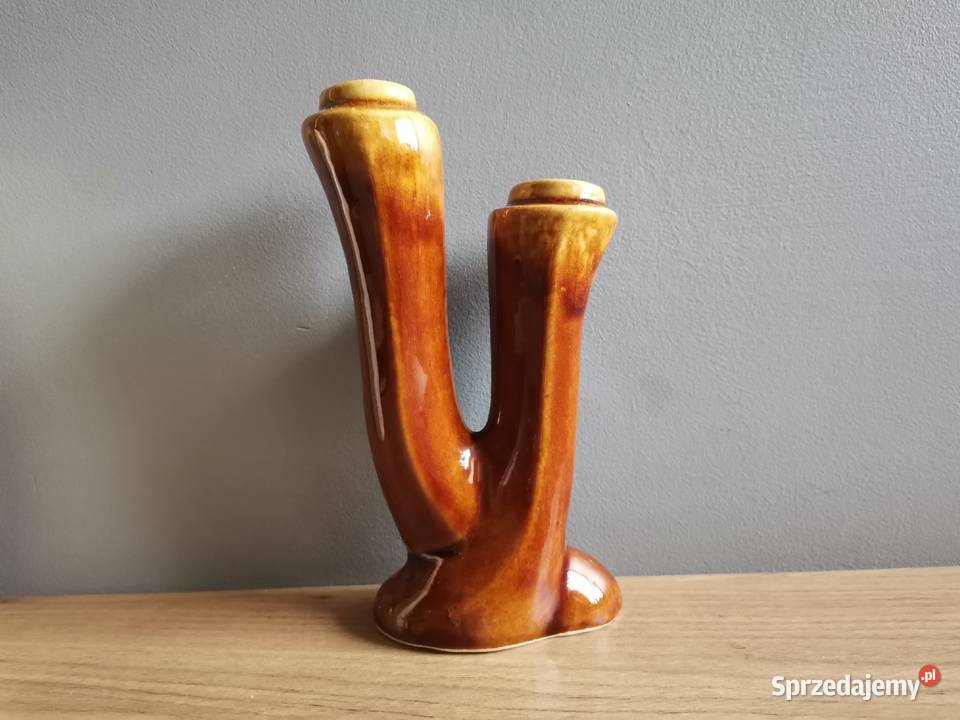 Stary wazon świecznik ceramika design PRL 1960 Katowice