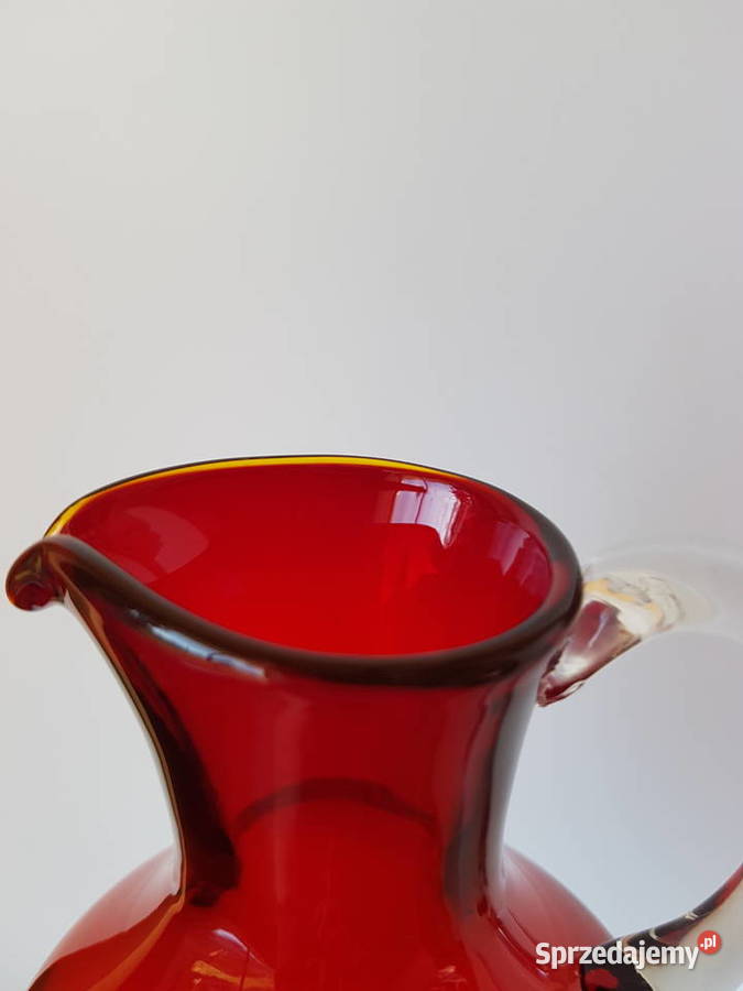 Szklany dzban dzbanek kolorowe szkło PRL Dąbrowa Górnicza