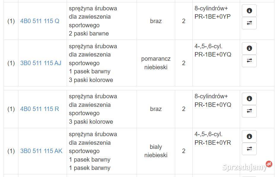 Sprężyny tył sline Audi A6 C5 27 30 V8 1BE 1BV