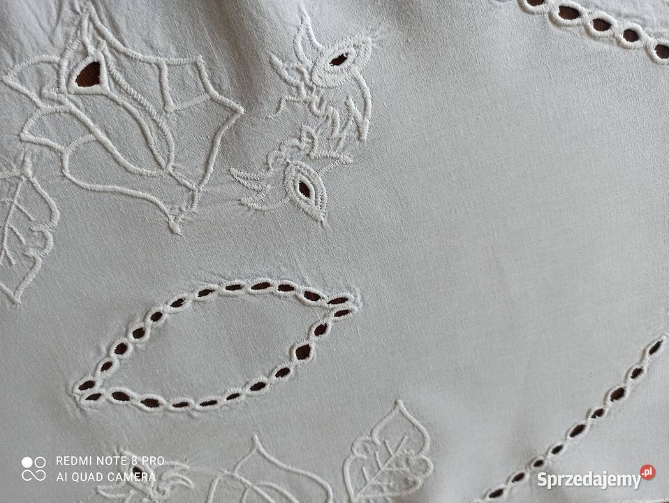 Bieżnik obrus bawełna haft Richelieu PRL biały Wyposażenie wnętrz Białystok sprzedam
