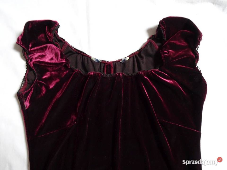 Elegancka Bordowa Sukienka Welurowa 34 36 Welur Nowy Sącz