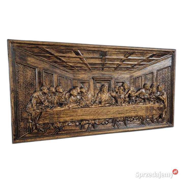 Płaskorzeźba w dębie Ostatnia Wieczerza Prezent Malechowo