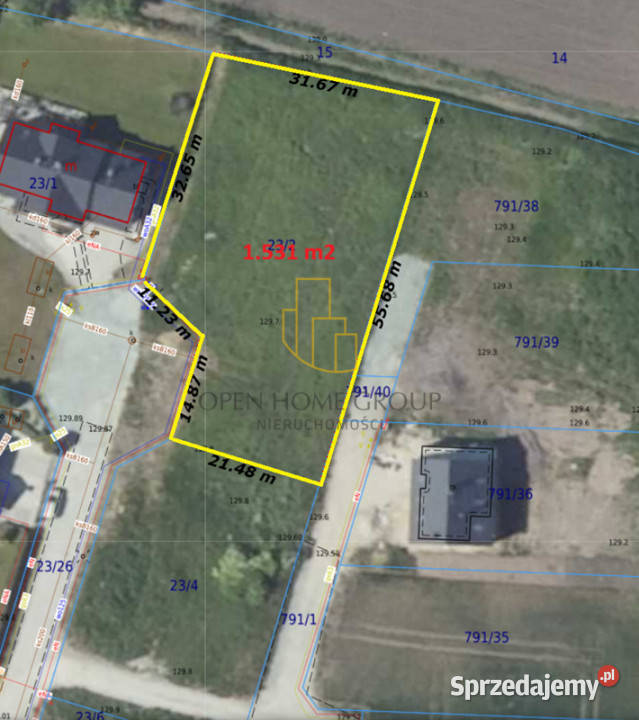 Żórawina działka budowlana 1531 m2 media