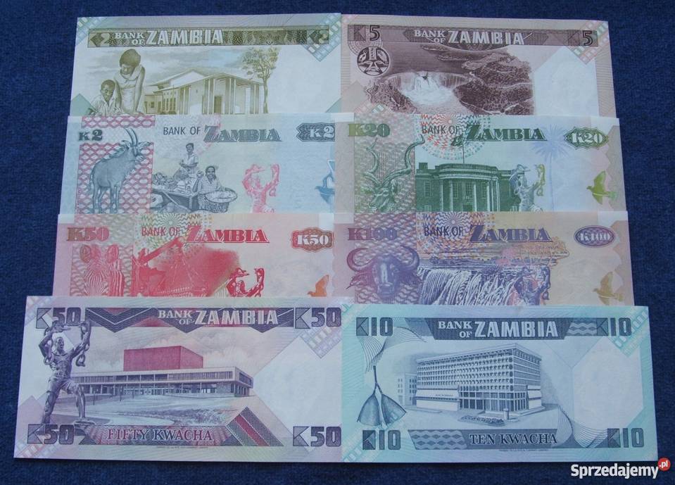ZAMBIA Kolekcjonerskie Banknoty Zestaw 8 sztuk Kolekcje Katowice