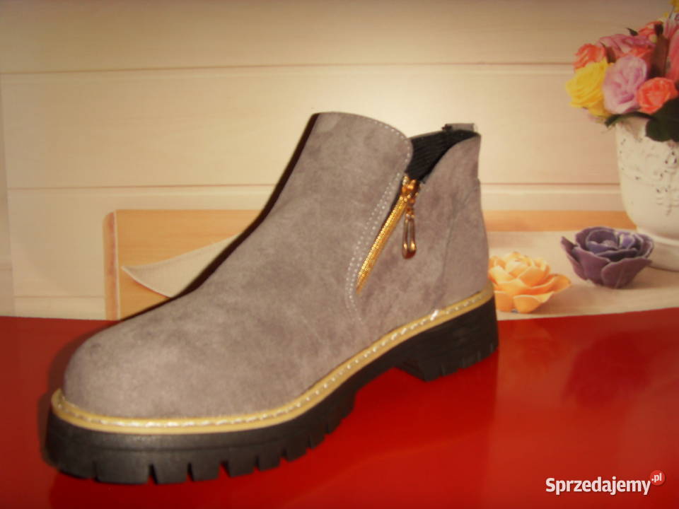 BOTKI DAMSKIE SZARE STYL CASUAL NOWE TANIO inna Wrocław