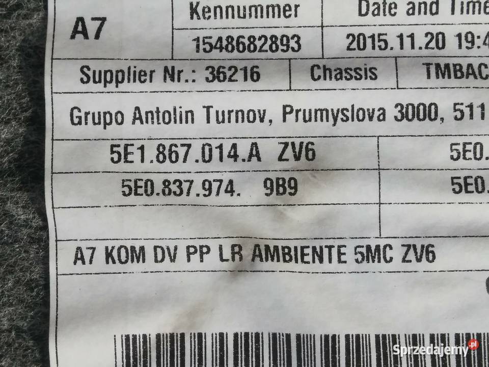 Skoda Octavia 3 III 2015 tapicerka drzwi 5E Tapicerki samochodowe Dębno sprzedam