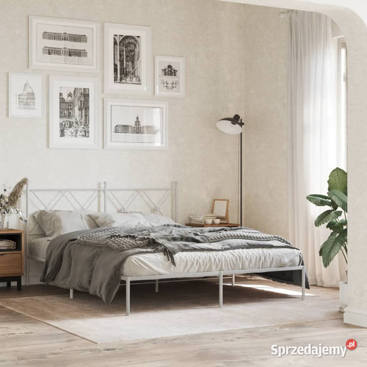 Łóżko Metalowe Białe Rama Łóżka Ze Stelażem 207cm sprzedam