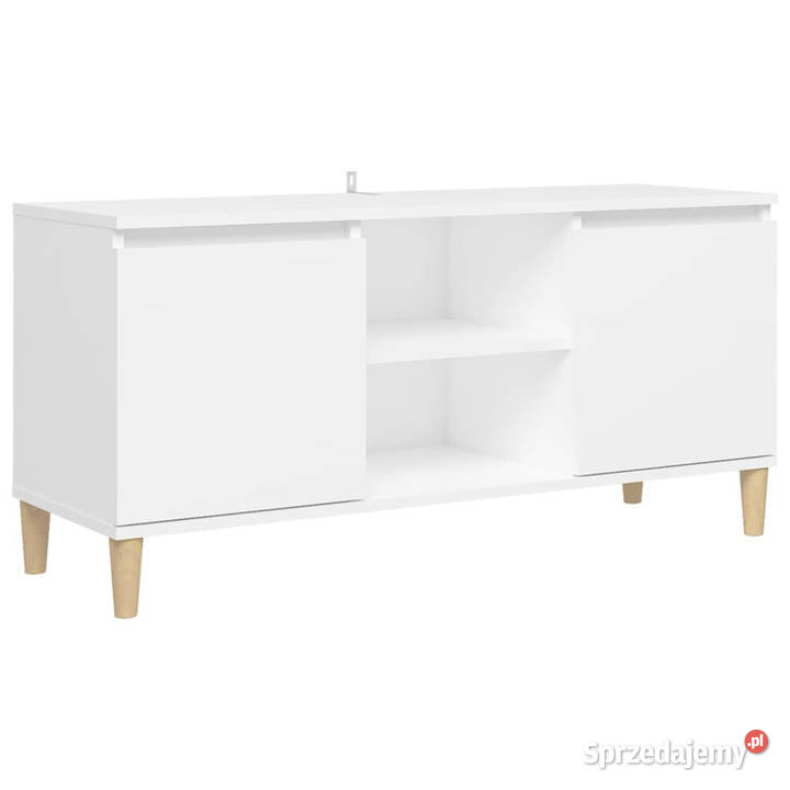 Szafka TV z drewnianymi nóżkami biała 1035x35x50
