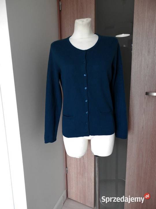 Sweter Kaszmirowy 100 Kaszmir Kardigan Wełniany niebieski